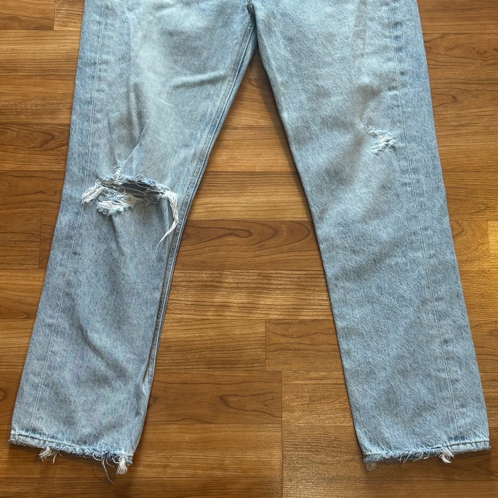 Agolde Riley High Rise Crop Jeans Womens 26 Light Wash Knee Rip - Picture 4 of 12